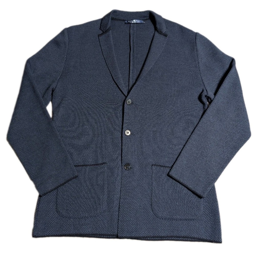 Stone Rose Mens S Wool Blend Herringbone Knit Blazer Cardigan Jacket Navy Blue